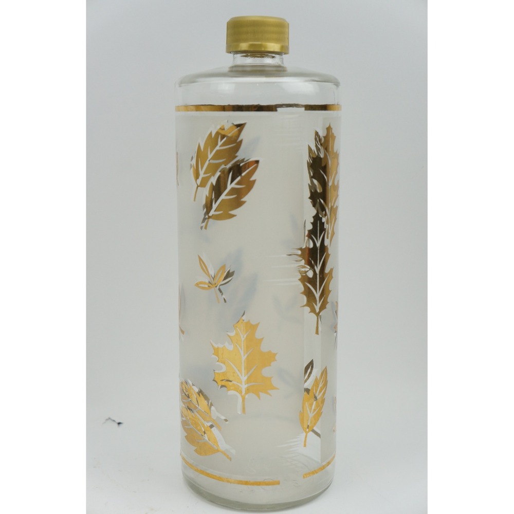 Starlyte Glass Carafe Gold Leaf Frosted Bottle Juice Decanter With Cap EUC